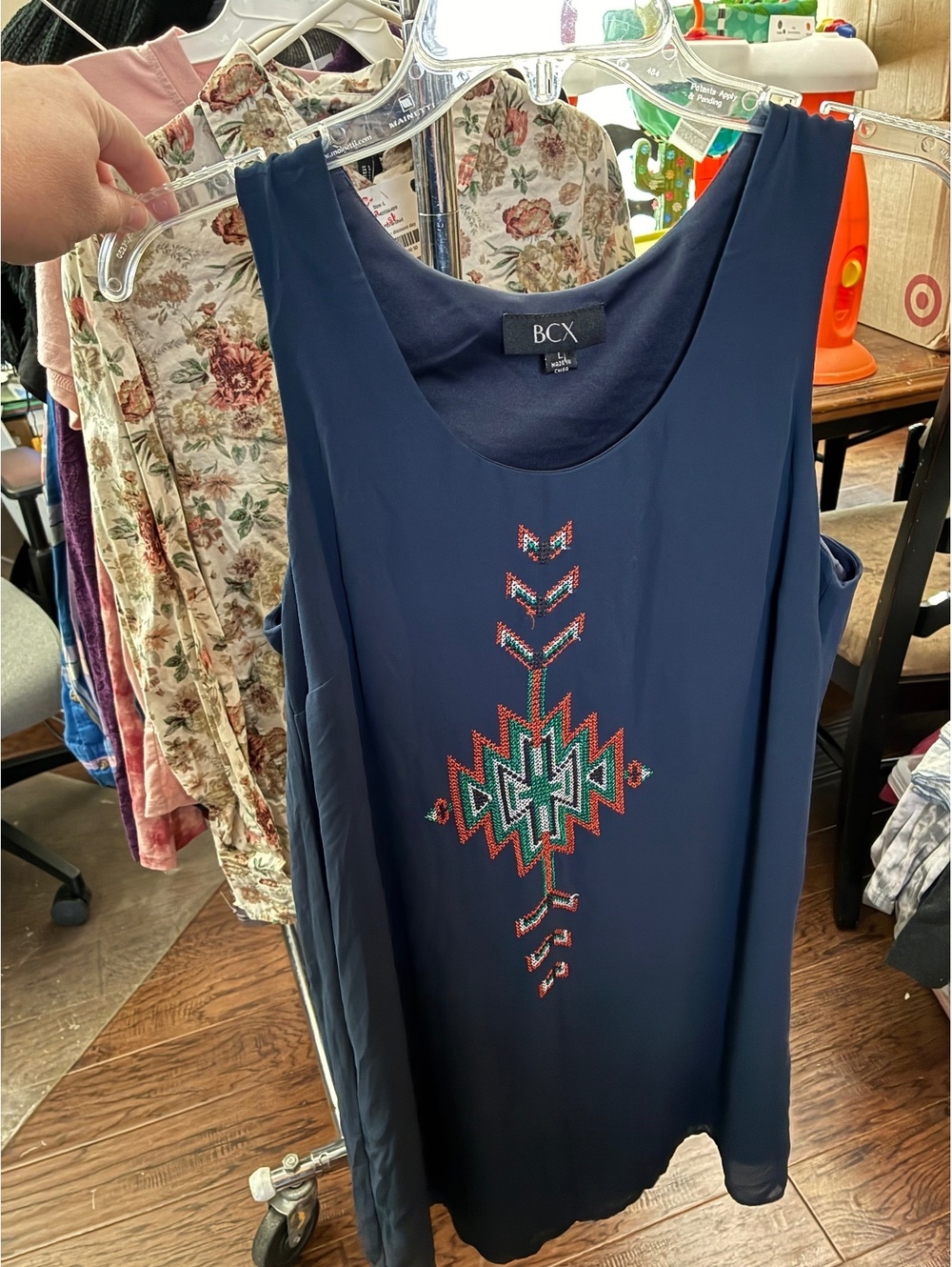 BCX navy sleeveless cross stitch tank dress